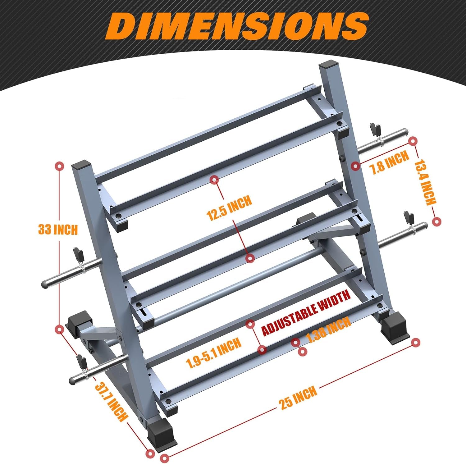 3-Tier 38'' Width Dumbbell Barbell Weight Rack, 1300 Lbs Weight Capacity Storage Stand with Reinforced Tube for Home Gym, Bonus 4 Barbell Holders and 4 Pcs 1" Spring Lock Collars,Gray
