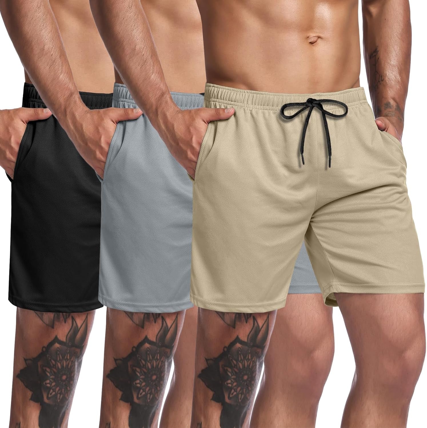 Men'S 3 Pack Workout Gym Shorts Mesh Athletic Shorts Lightweight Bodybuilding Training Short Pants with Pockets